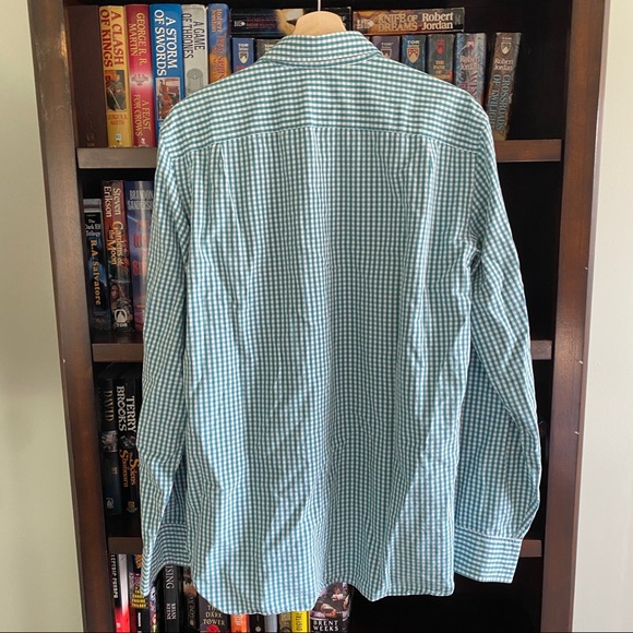 J. Crew classic gingham long sleeved button down shirt in green and white Medium - Picture 2 of 5
